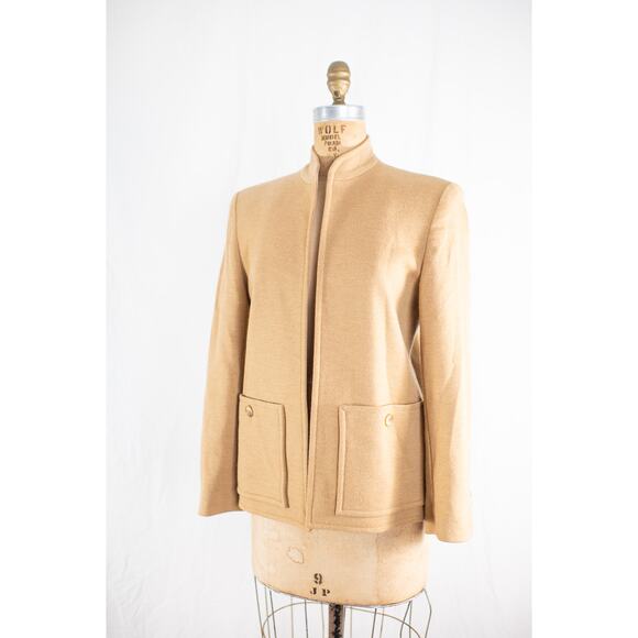 Vintage 70s Camel Brown Wool Blazer Pockets, Preppy Classic Tan Jacket, Retro, S - Picture 1 of 10